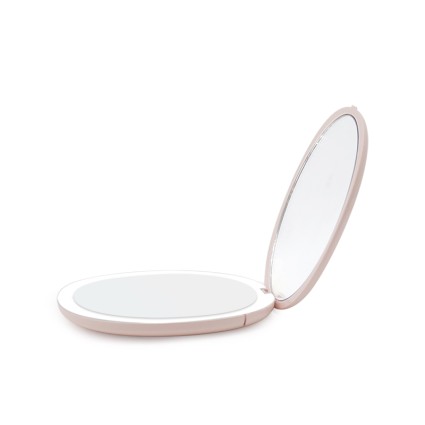 Compact Double-Sided Travel Mirror with LED and 5x Magnification - Rosado